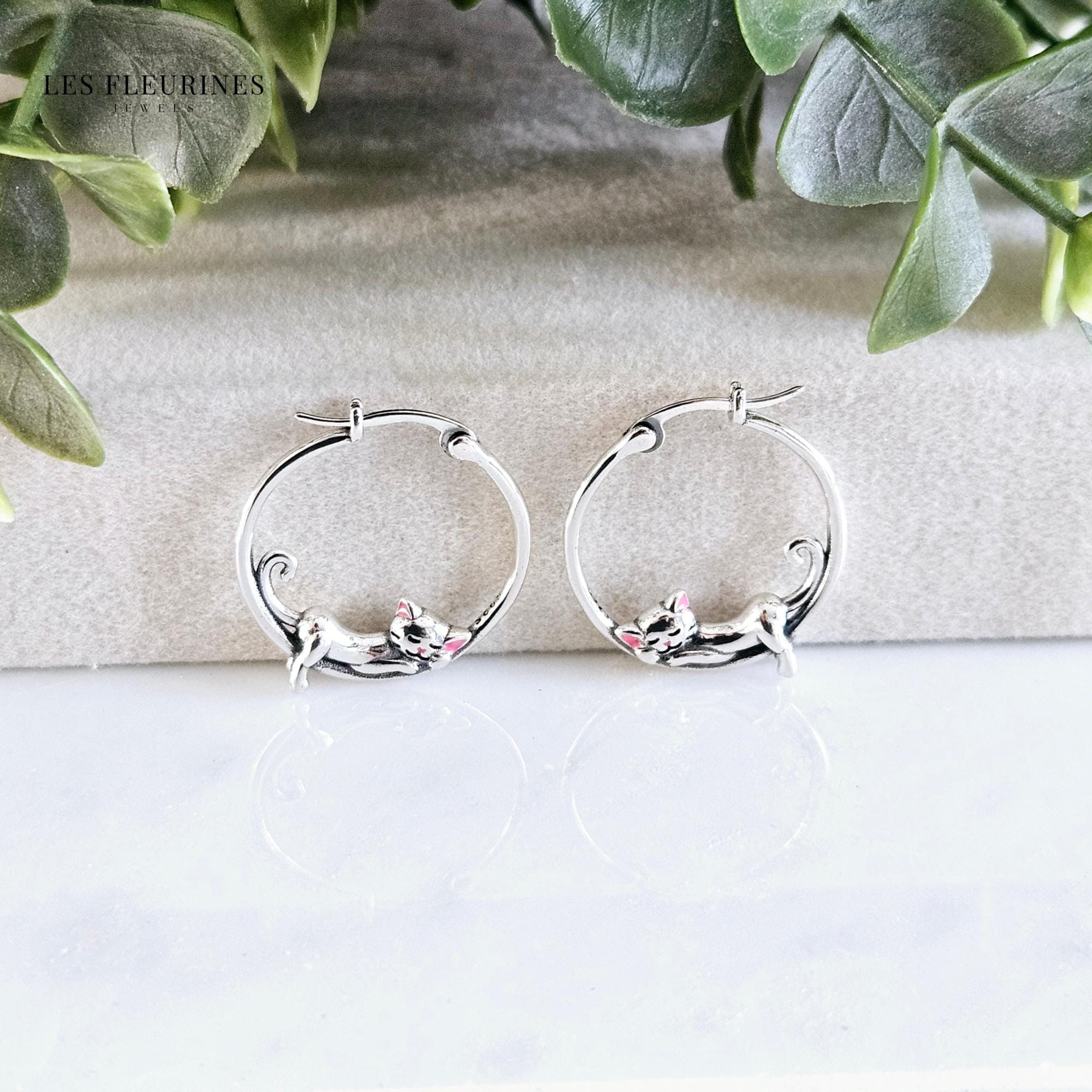 Moissanite Rose Gold Cat Stud Earrings in 925 Sterling Silver