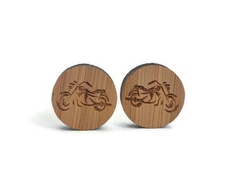 Motorcycle cuff links, wood motorcycle cuff links, engraved cuff links, wood cuff links, motorbike cufflinks, wedding cuff links, motorcycle