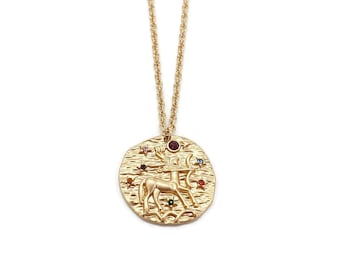 Wisiorek ze znakiem zodiaku Strzelec, złoty medalik ze znakiem zodiaku, spersonalizowany naszyjnik ze znakiem zodiaku z kryształami, biżuteria Strzelec, duża moneta, znak horoskopu