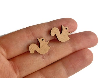 Squirrel stud earrings squirrel wood stud earrings animal jewelry animal earrings squirrel earrings squirrel studs, wood squirrels