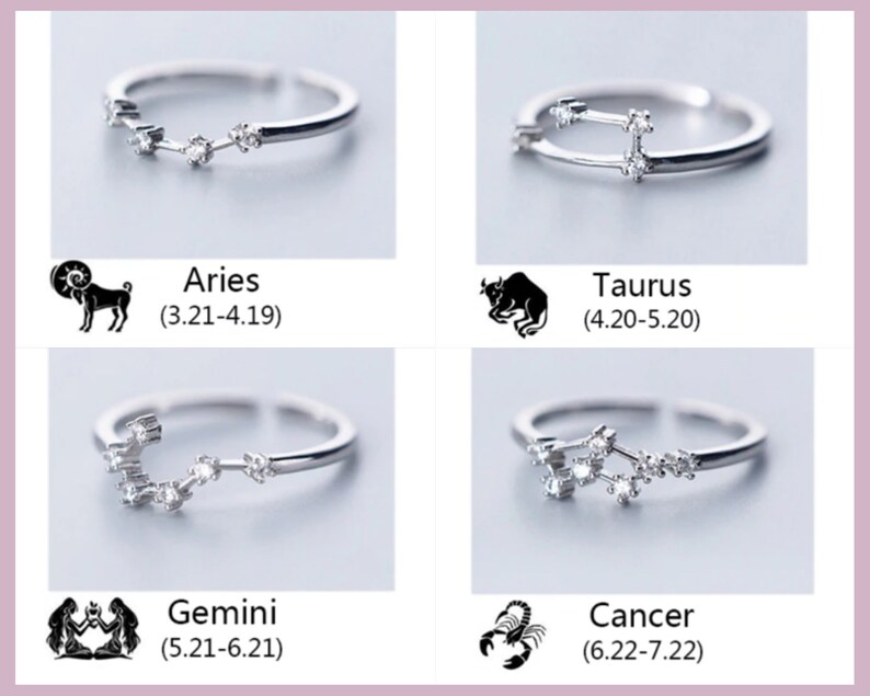 Zodiac sign adjustable ring 925 sterling silver Leo ring silver Taurus zircon micro stones Sagittarius zodiac ring Aquarius sign ring