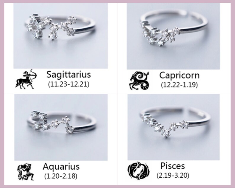 Zodiac sign adjustable ring 925 sterling silver Leo ring silver Taurus zircon micro stones Sagittarius zodiac ring Aquarius sign ring