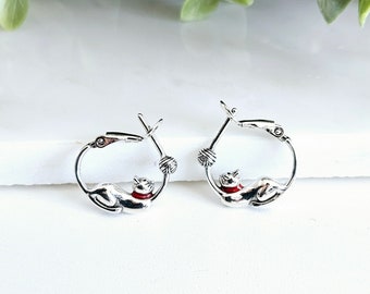 KINGWHYTE Orecchini A Cerchio Pipistrello In Argento Sterling 925 – Piccoli Huggie Con Zirconi, Gioielli Originali Per Halloween