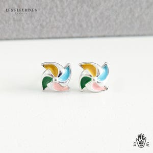 Pinwheel Stud Earring Enamel Colorful Twirl Post Earring Wind Whirl 925 Sterling Silver Stud Earring Dainty Jewelry Women Anniversary Gift