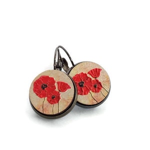 Poppy earrings flower earrings poppy jewelry red earrings red poppy earring red poppy, flower jewelry, gift for her, red flower earring