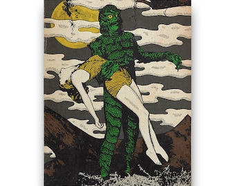The Gill Man or Creature from the black lagoon is a retro vintage inspired universal monsters movie giclee poster art print.