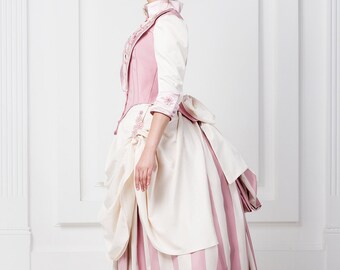 Historical costume 1870-1880 Europe fashion tournure dress. Victorian dress. Steampunk style costume