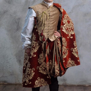 Royal Renaissance Man Costume: 16th Century Tudor Set with Doublet, Vest & Cape for Medieval Historical Reenactment