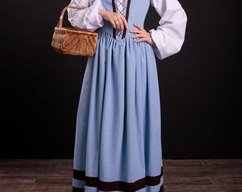Blue Linen Renaissance Dress with Free Cotton Shirt