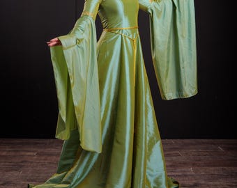Green Elven Bridal Gown - Mystical Dress for Fairy-tale Weddings