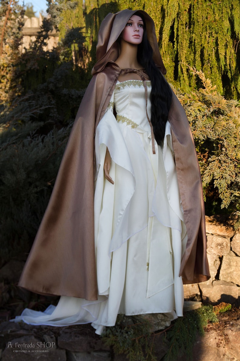 Elven cloak with hood. Medieval fantasy cape. Witch cape with cowl. Fairy costume adult. Medieval cloak with big hood. Witch cloak image 2