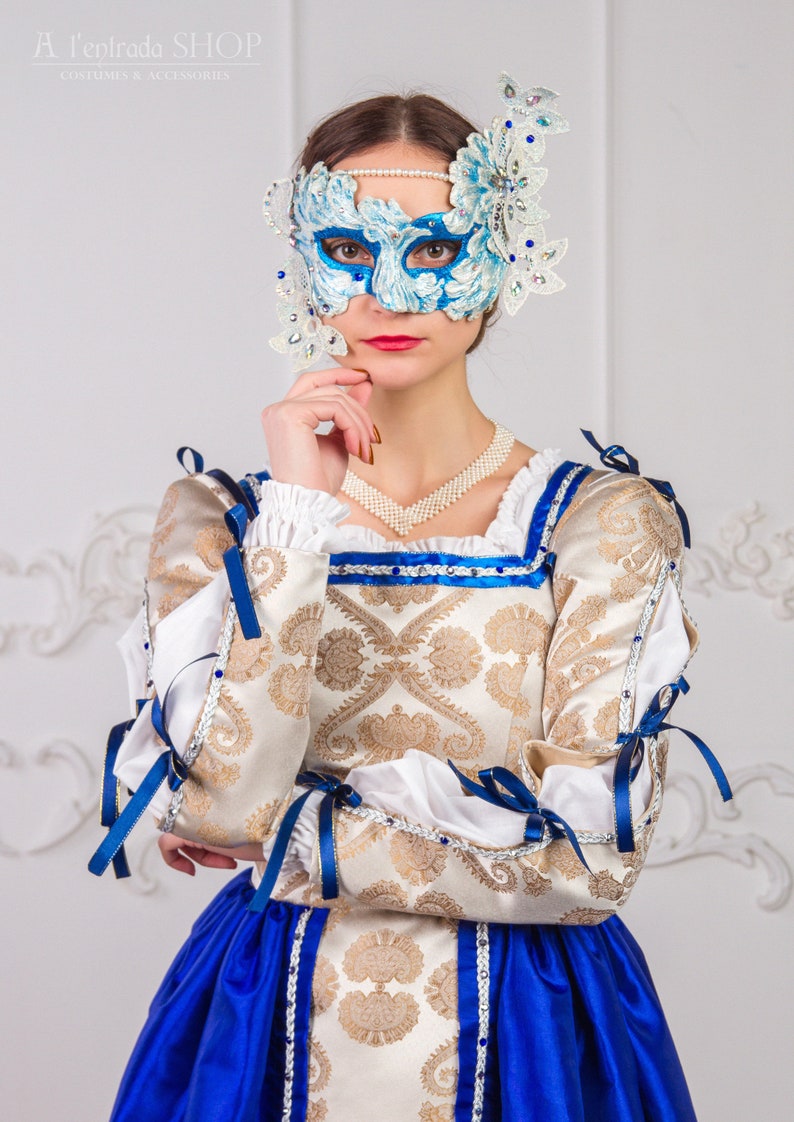 Carnival mask blue with white Venetian mask with lace Venetian carnival assesories Masquerade mask !!!IN STOCK!!!