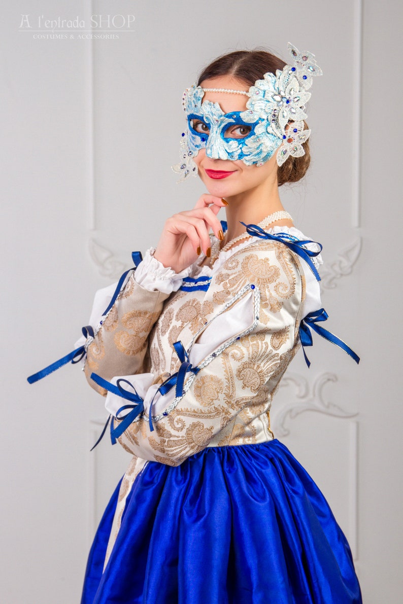 Carnival mask blue with white Venetian mask with lace Venetian carnival assesories Masquerade mask !!!IN STOCK!!!