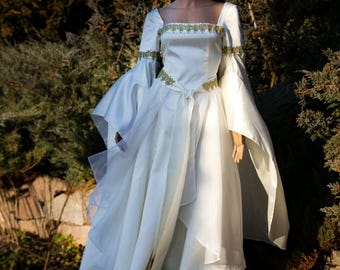 White Elven Wedding Gown: Medieval Fantasy Costume Inspired by Galadriel for Renaissance Fairs