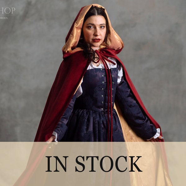 Mantello con cappuccio in velluto fantasy per cosplay e fiera rinascimentale