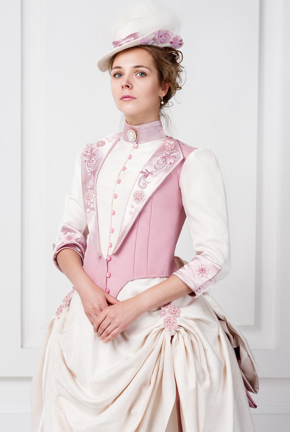 pink and white victorian dress Vintage Pink Victorian Dresses Sweetheart Layered Zip Pleated Applique Prom