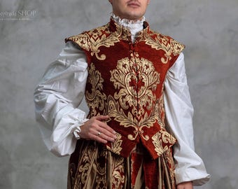 Red Velvet Renaissance Doublet Medieval Tudor Vest for Men