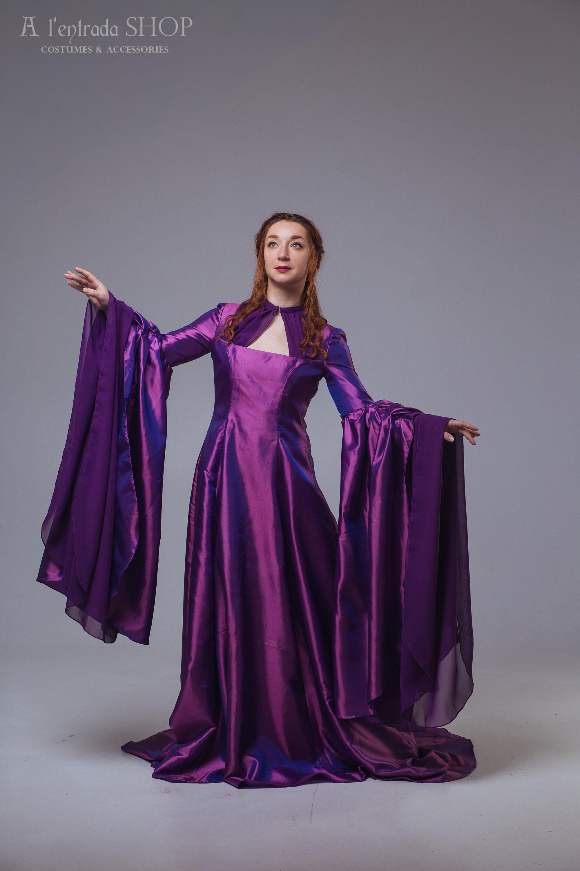 purple velvet dress costume Purple Velvet Elven Dress, Medieval Celtic Gown