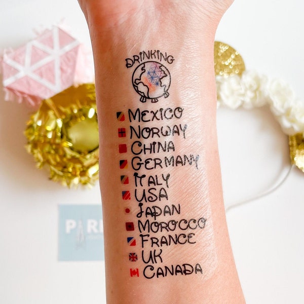 Drinking Around the World Passport Temporary Tattoo - Epcot World Showcase - Mouse Lettering