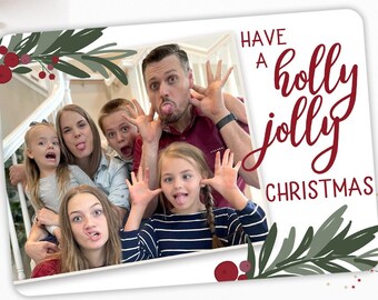 Holly Jolly Christmas Photo Cards - Photo Holiday Cards - PRINTED - Holly Berry Photo Christmas Cards - Horizontal/Landscape