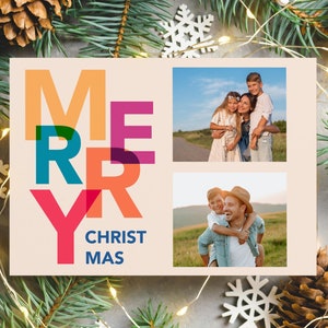 Kleurrijke kerstkaarten met vrolijke foto's - familiefoto kerstkaarten - GEDRUKT - eenvoudige kerst familiefoto