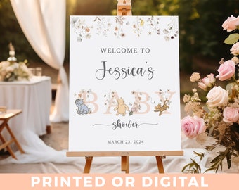 Winnie-the-pooh Baby Shower Welcome Sign - Classic Pooh - Simple Flower Winnie-the-Pooh - Welcome Baby Shower Sign - Welcome Sign