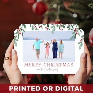 Beerenblätter Weihnachtsfotokarten - Einfache Fotoweihnachtskarten - BEDRUCKT - Weihnachtsfamilienfoto - Hochformat / Vertikal
