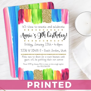 Painting Party Invitation - Dress for a Mess Birthday Party - Paint Strokes and Glitter - Any Age