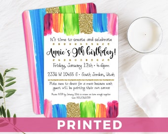 Painting Party Invitation - Dress for a Mess Birthday Party - Paint Strokes and Glitter - Any Age