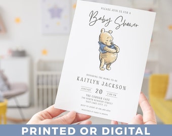 Editable Classic Winnie-the-Pooh  BABY SHOWER Invitation Simple Winnie-the-Pooh Modern Baby Shower Invite for Baby Shower Template