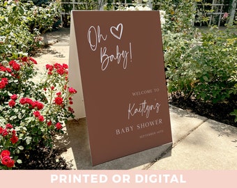 Oh Baby Baby Shower Welcome Sign - Simple Brown Baby Welcome Decorations - Welcome Baby Shower Sign Oh Boy - Poster decor