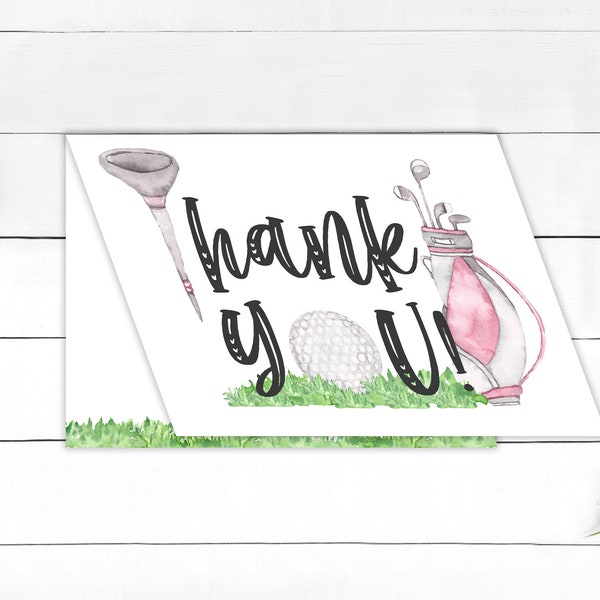 Golf  PRINTED Thank You Card - Folded Note Card - Golf Party Thank You Card