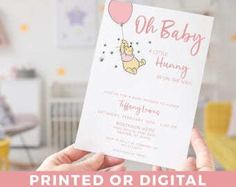 Winnie-the-Pooh BABY SHOWER Invitation A little hunny is on the way baby shower invite Pink Balloon Classic Winnie Template