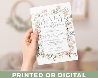 Baby in Bloom Baby Shower Invitation Floral Baby Invite Baby Shower Baby in Bloom Flower Invitation BB05a