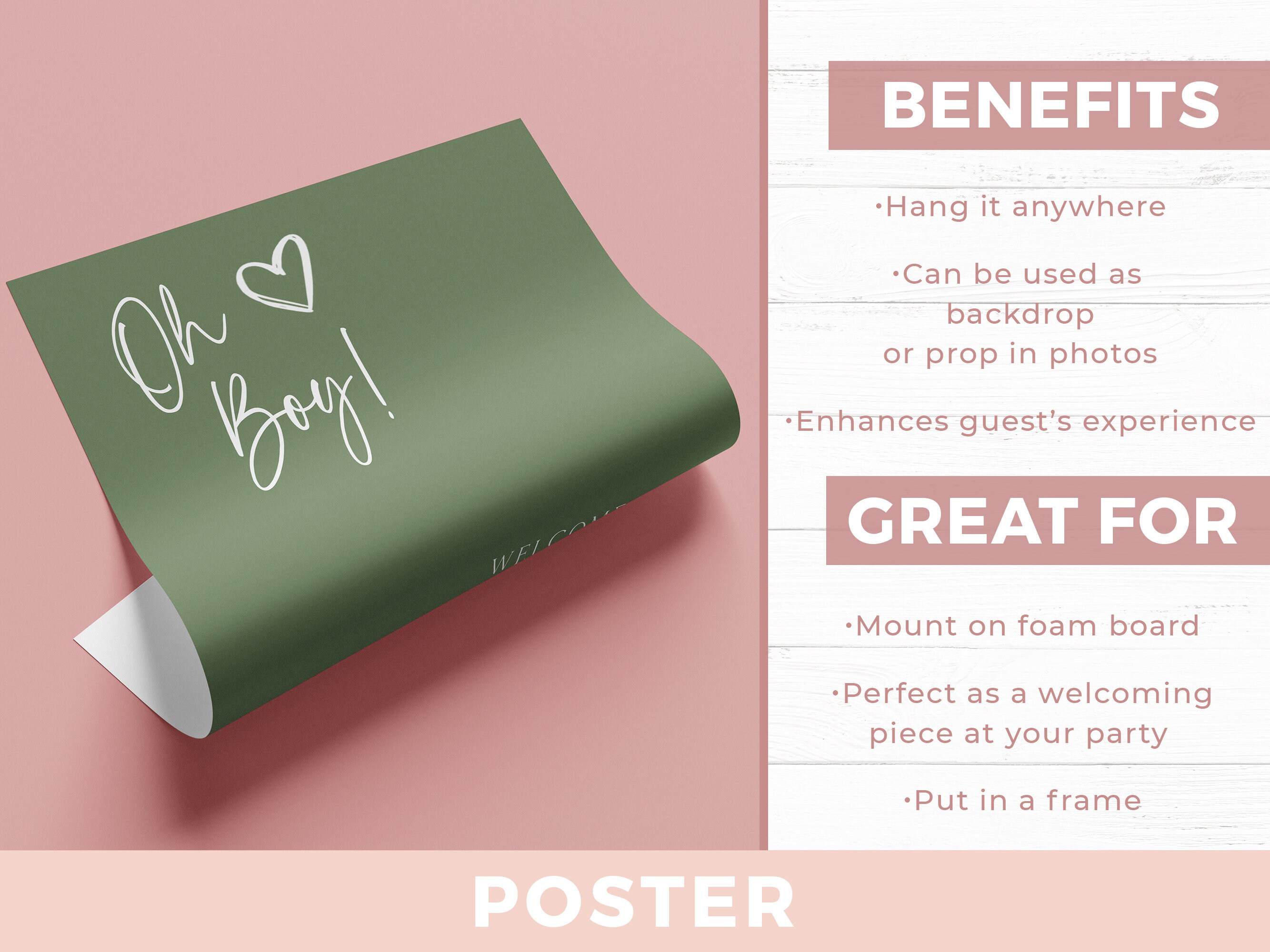 Oh Boy Baby Shower Welcome Sign - Simple Sage Green Baby Boy Welcome ...
