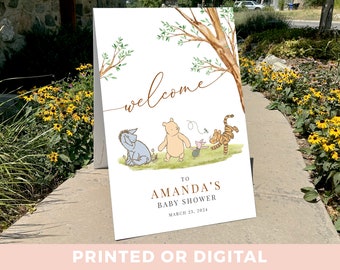 Winnie-the-pooh and Friends Baby Shower Welcome Sign Decorations - Tigger, Eeyore, Piglet, and Pooh - Welcome Baby Shower Sign Decor Poster