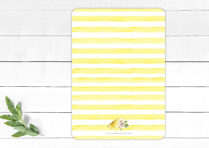 May include: A yellow and white striped background with a lemon slice and white flowers. The text "todaysummerinvites.com" is at the bottom of the image.