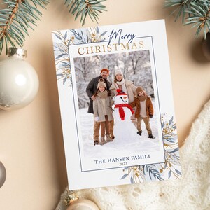Tarjetas fotográficas navideñas de invierno - Tarjetas navideñas con fotos familiares Plantillas editables para imprimir y descargar para la temporada navideña