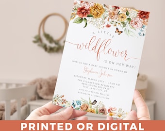 Wildflower Baby Shower Invitation A Little Wildflower Is On Her Way Baby Shower Invitation - PRINTED - Floral babies shower Invitation