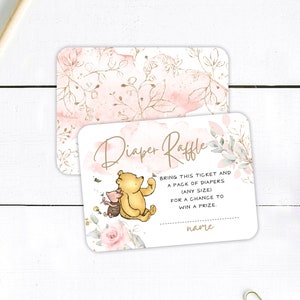 Winnie-the-pooh Baby Shower Pañal Raffle PRINTED Insert - Little Hunny Pink Floral - Pequeña tarjeta de inserción a juego - Personalizar para cualquier evento