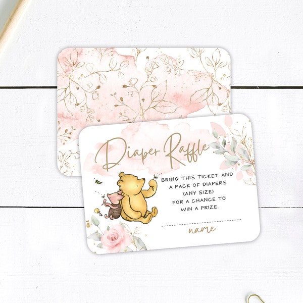 Winnie the Pooh Baby Shower Diaper Raffle PRINTED Insert - Little Hunny Pink Floral - Small Matching Insert Card - Customize for Any Event