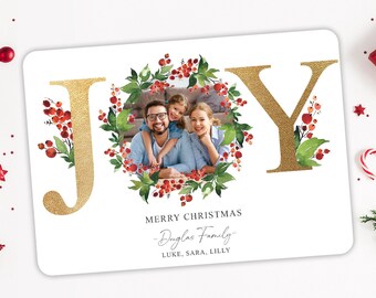 Joyful Christmas Christmas Card - Photo Christmas Card - Christmas Berries - FREE Return Address Printing