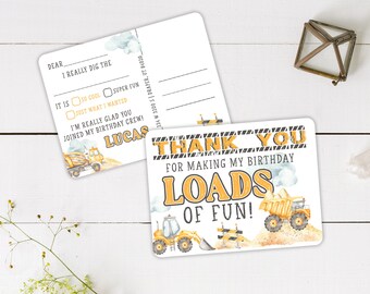 Construction PRINTED Thank You Card - Birthday Thank You Card - Dump Truck Thank You Postcard