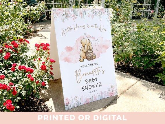 Winnie-the-pooh Baby Shower Welcome Sign - A Little Hunny is on the Way Foam Board Sign - Custom editable Baby Shower Welcome Poster Decor