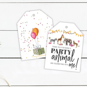 Party Animals PRINTED Party Favor Tag - Wild Animal Thank You Tag - 2.5&quot;x3.4&quot; Favor Tag