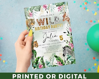 WILD Animal Birthday Invitation Jungle Animal Birthday Invite Zebra, Giraffe, Cheetah, Tiger Animal Birthday Party - Any Age