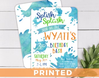 Splish Splash Birthday Bash PRINTED Invitation - Water Party Invite Rounded Corners