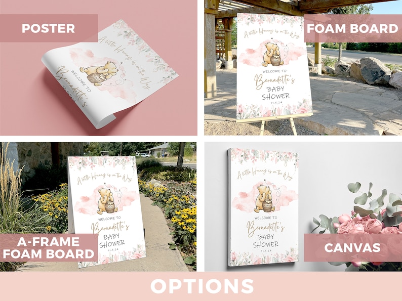 4 options pictures. Poster, Foam Board, A-Frame Foam Board, Canvas