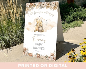 Winnie-the-pooh Baby Shower Welcome Sign - A Little Hunny is on the Way Foam Board Sign - Beige Baby Shower Welcome Poster Decor