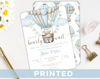 Bearly Wait BABY SHOWER Invitation Hot Air Balloon Bear Baby Shower Invitations Baby Boy Teddy Bear Baby Shower Invite